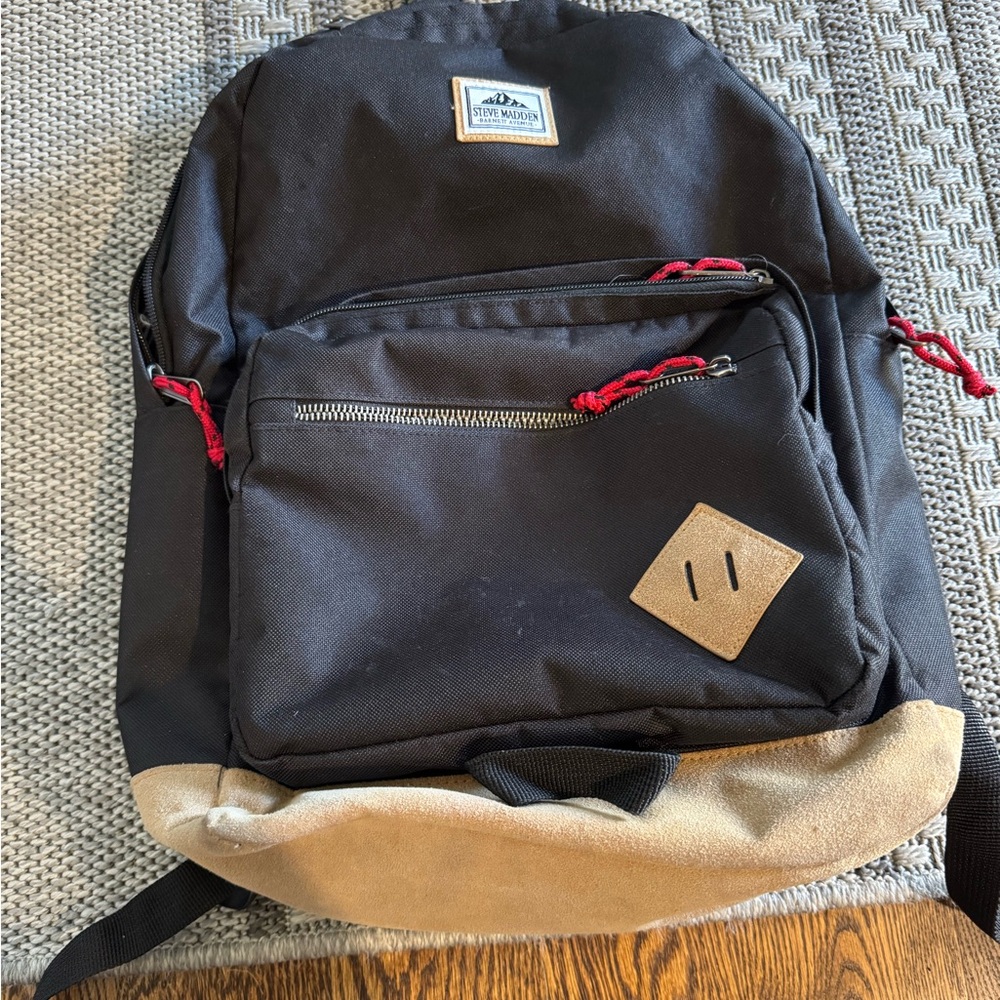 Steve Madden Black and Tan Backpack with Red Accents